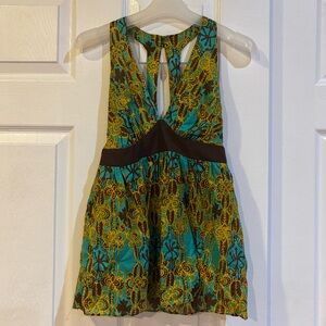 Y2K Bohemian Teal and Brown Camisole